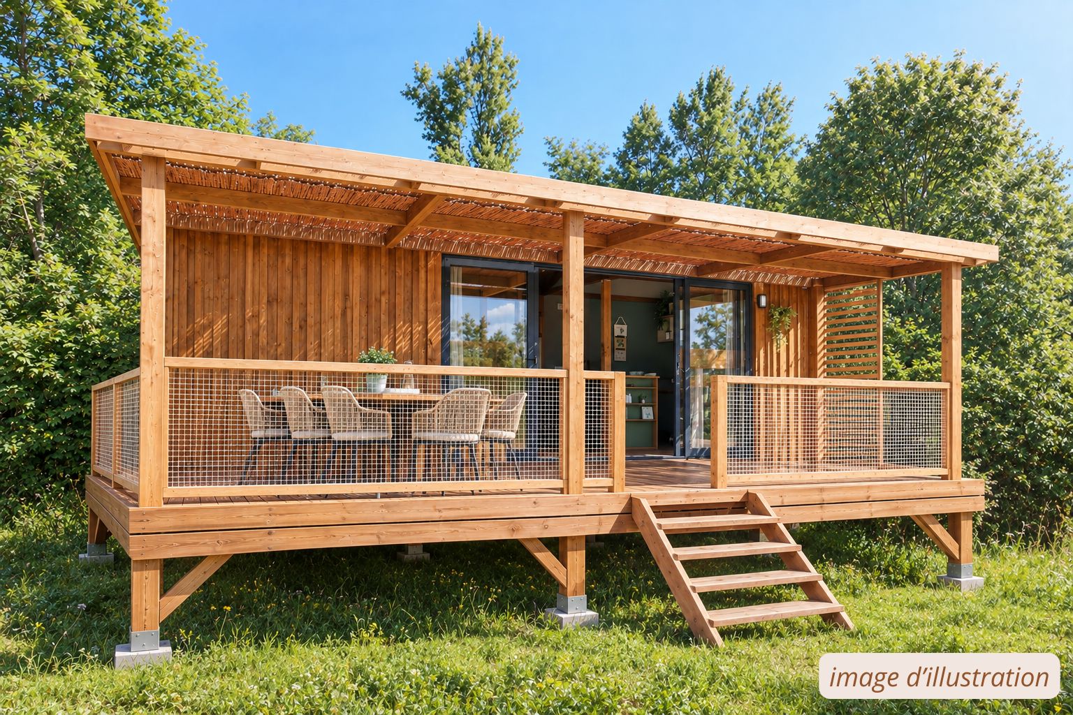 Chalet Premium Flamant avec terrasse au camping Crin Blanc